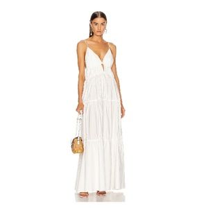 Jonathan Simkhai White Tiered Maxi Dress with Spaghetti Straps